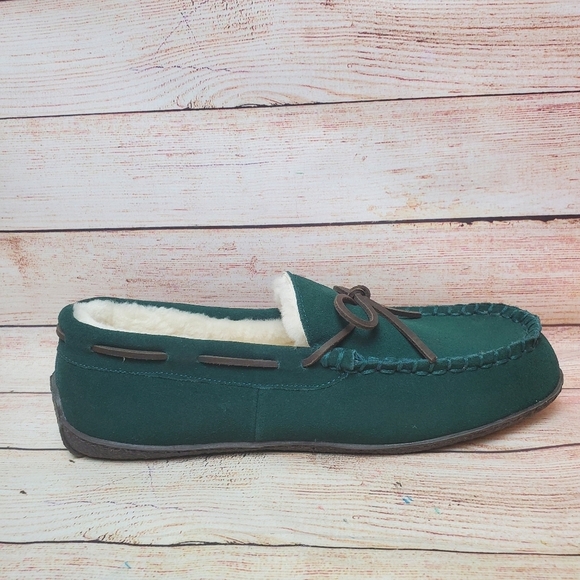 New Vineyard Vines Mens 12M Green Suede Leather Shearling Lined Moc Slippers main image 9